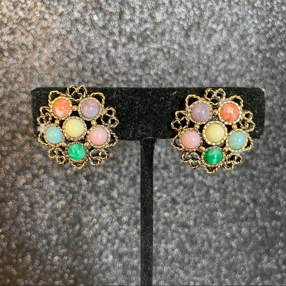 Vintage Sarah Coventry Multi Color Stones Clip Ons